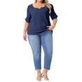 thumbnail image 2 of Agnes Orinda Women's Plus Size Tops Texture Pleated Notched V Neck Ruffle Short Sleeve Summer Casual Blouses 3X Dark Blue, 2 of 6