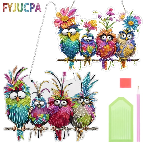 2 PCS Diamond Art Hanging Kit DIY Bird Diamond Art Painting Double Sided Diamond Art Craft Kit Easy Hanging Diamond Art Painting Diamond Art Ornament for Living Room Bedroom