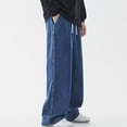 thumbnail image 6 of Fengqque Men's Vintage Fashion Solid Casual Elastic Waist Drawstring Jeans Pants with Pockets Dark Blue XL, 6 of 6