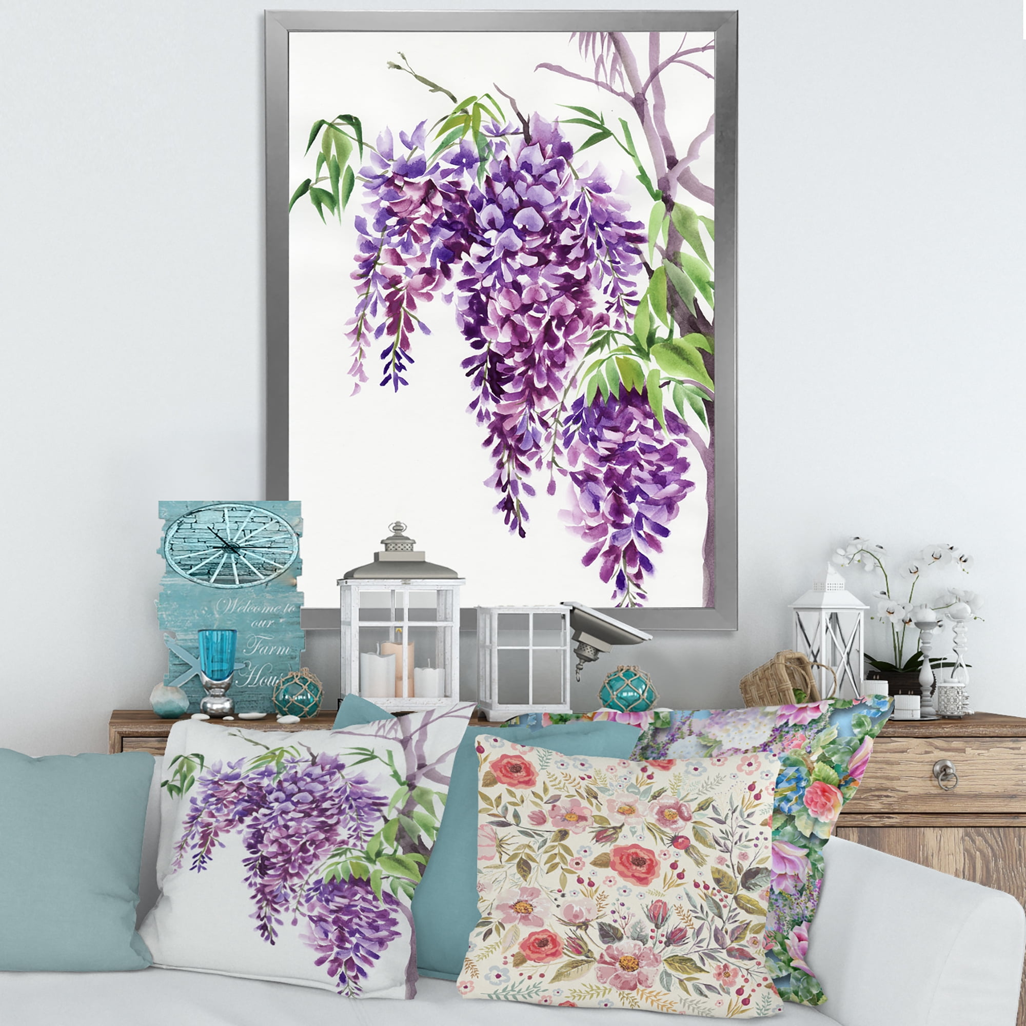 Designart 'Wisteria Purple Branches' Traditional Framed Art Print