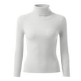thumbnail image 4 of Mock Turtle Necks Tops for Women Long Sleeve Ribbed Shirts Thermal Slim Fit Lightweight Undershirts，White M, 4 of 6