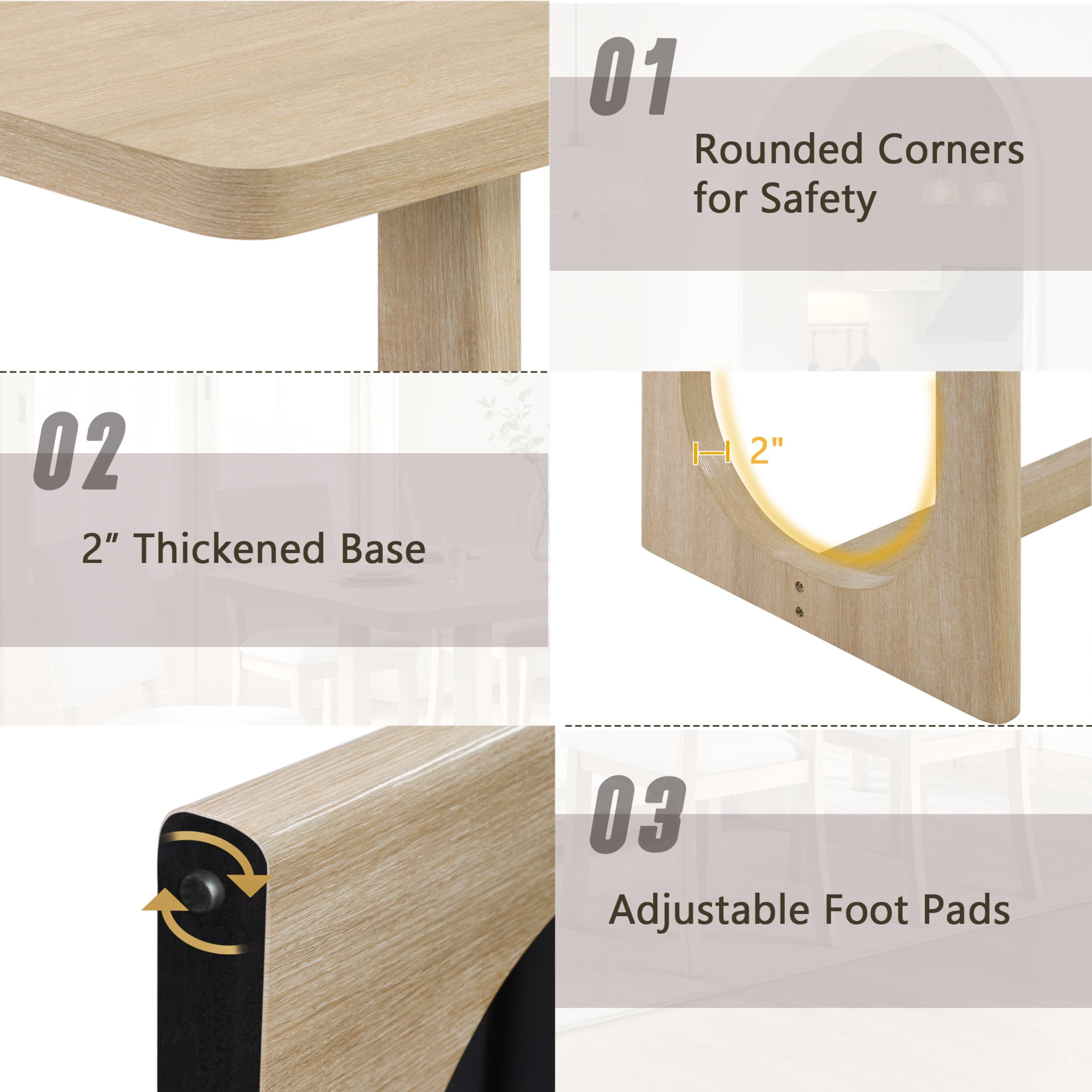 Noble House 7-Piece Wooden Dining Table Set, Modern Rectangular Kitchen Table with Upholstered Chairs, Light Oak & Beige