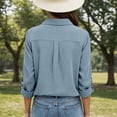 thumbnail image 4 of Long Sleeve Shirts for Women 2026 Spring Linen Roll Up Sleeve Button Lapel Collar Dressy Casual Office Work Blouse Tops, 4 of 6