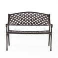 thumbnail image 4 of Spencer Cast Aluminum Outdoor Bench with Basket-Weave Seat & Scroll Arms - Antique Copper Finish, Weather-Resistant Patio Furniture for Garden or Porch, Low-Maintenance Two-Seater, 4 of 9