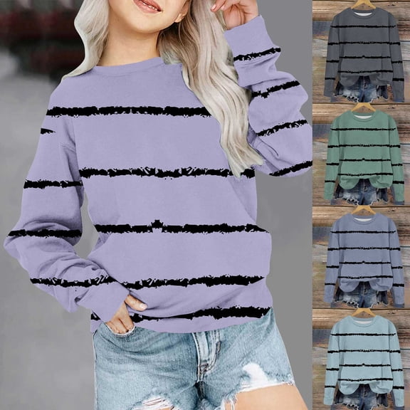 MKOSPLRT Striped Sweatshirts for Girls 1-12Y Long Sleeve Color Block Pullover Tops Round Neck Loose Fit Sweat Shirts Fall Sweatshirts
