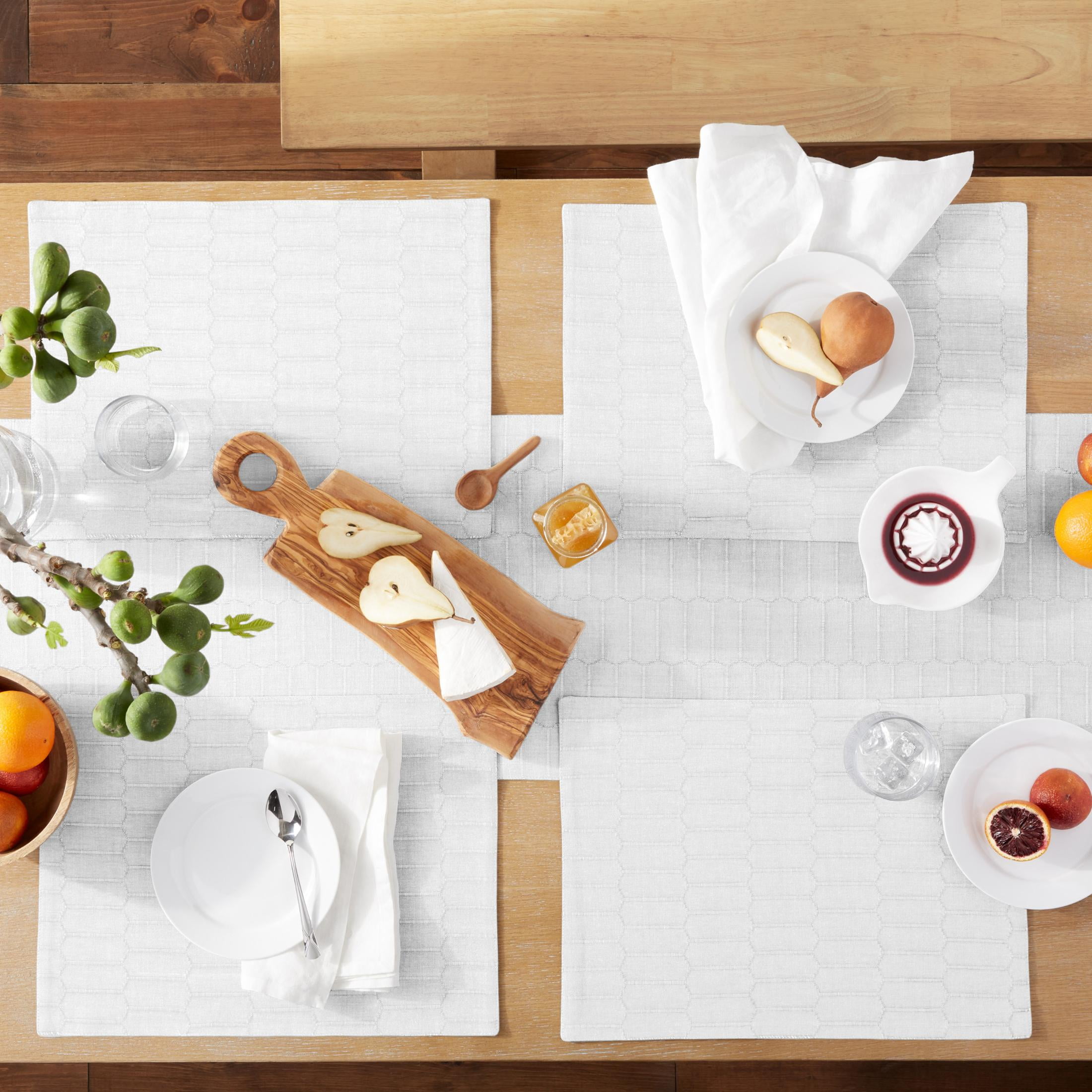 Martha Stewart Honeycomb Reversible Elegant Table Runner, White, 15" W x 72" L