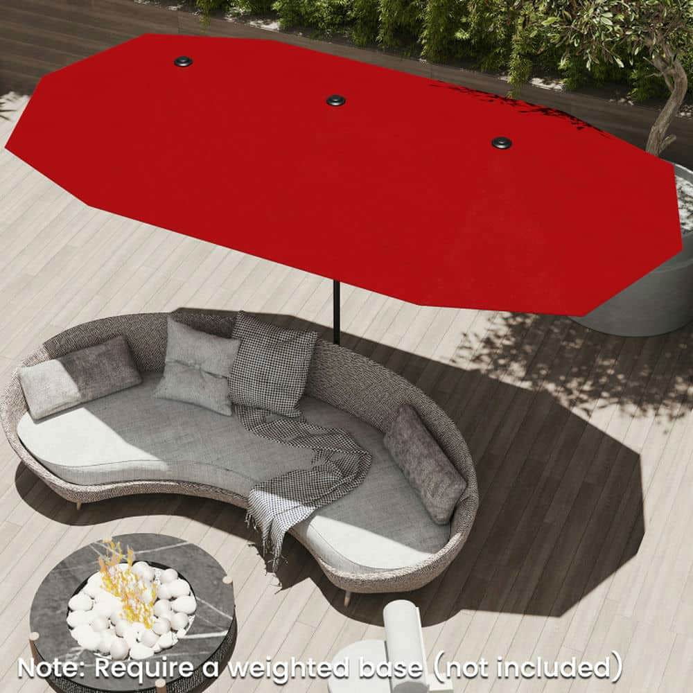 Yardi Yarda 13 Feet Large Patio Umbrella, Double-Sided Table Market Umbrella with Crank Handle for Outdoor, Red