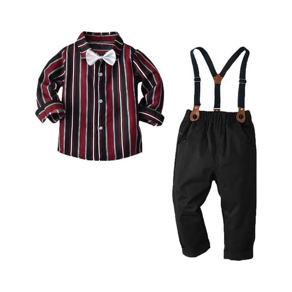 Dadaria Baby Onesies 18Months-7Years Newborn Clothes Boys Stripe Long Sleeve Suspender Jeans Trousers Set Boys Sling Gentleman Party Clothes Birthday Formal Suit Black 2-3 Years,Baby