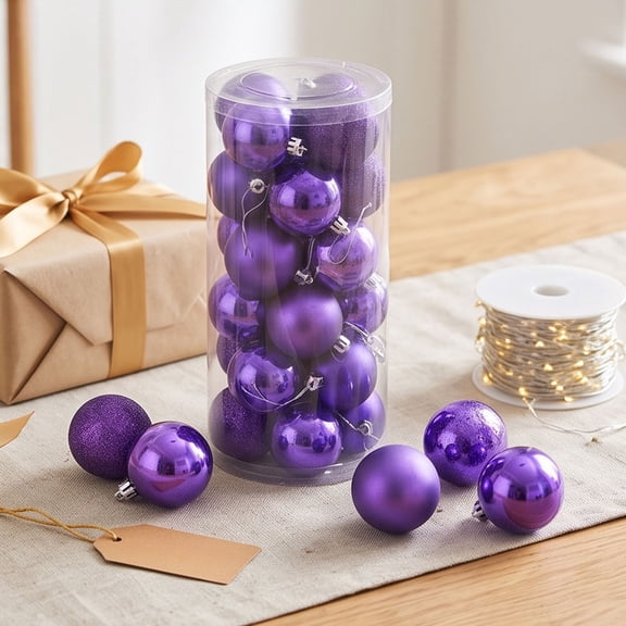 24 Pack Christmas Balls Ornaments 2.4 Inch Shatterproof Plastic Hanging Baubles Purple for Xmas Tree