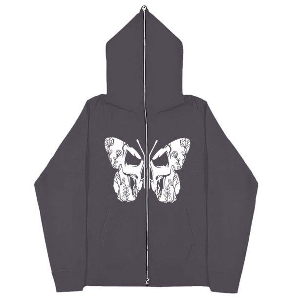 Sudaderas informales con mariposas Y2k oscuras europeas y americanas para hombres y mujeres, sudaderas con capucha góticas para parejas, sudadera con cremallera de gran tamaño Harajuku