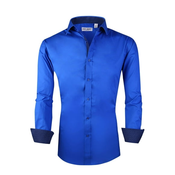 Alex Vando Mens Dress Shirts Regular Fit Long Sleeve Stretch Business Dress Shirts for Men,Royal,Medium