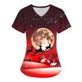 thumbnail image 2 of Titcea Christmas Scrub Tops Women Xmas Printed Short Sleeved V Neck Scrub Tops with Pockets Lightweight Stretchy Working Uniform, 2 of 3