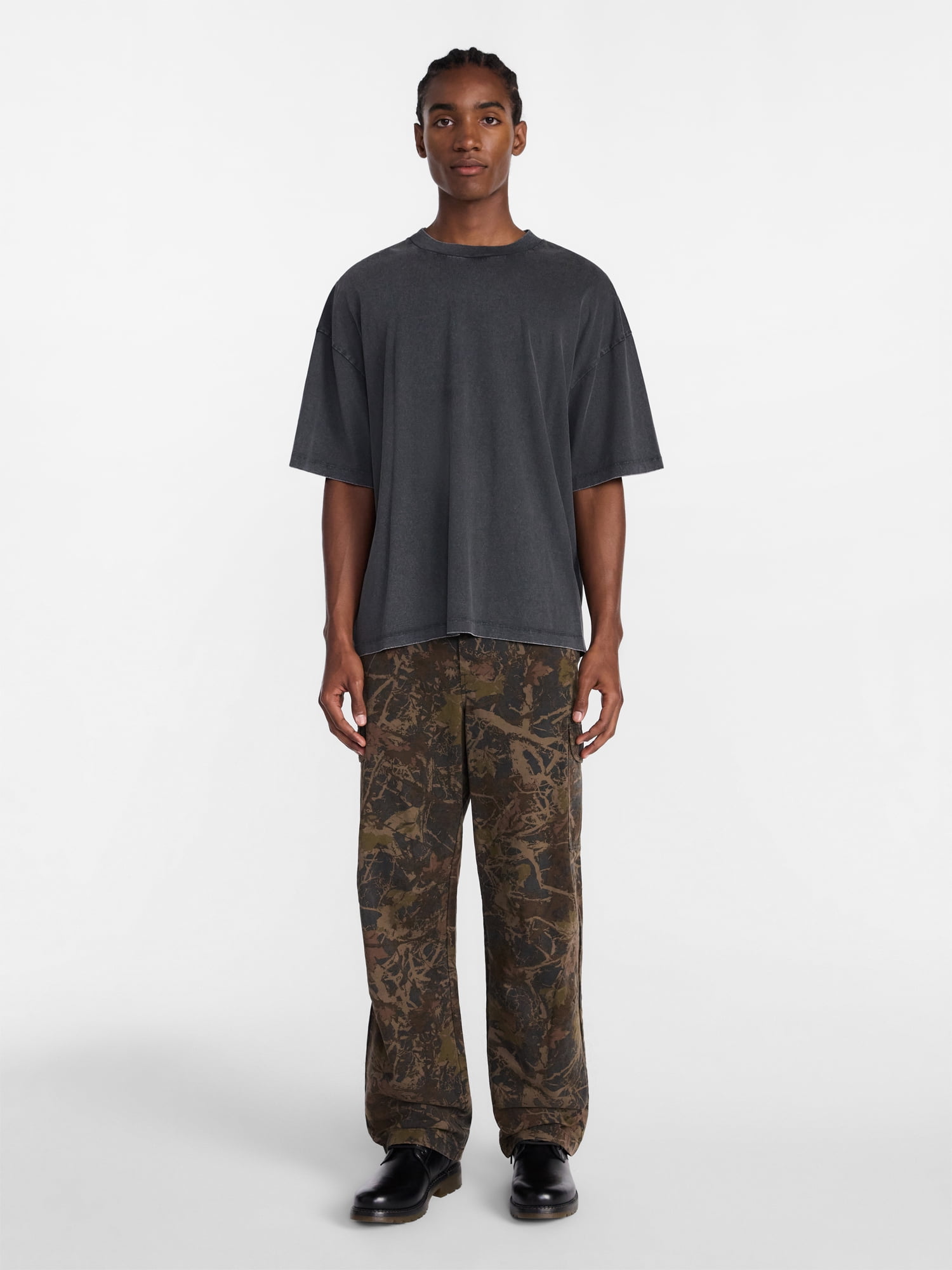 No Boundaries Men's Oversized Boxy Tee Shirt with Short Sleeves, XS-4XLT