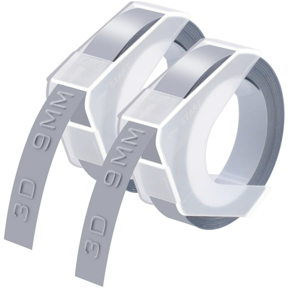 GREENCYCLE 2PK Compatible for Dymo 3D Plastic Embossing Labels 520104 White on Silver Label Tape 9mm 3/8'' x 3m 9.8' Use in Organizer Xpress Pro 12966, Office Mate II 1540, Motex E101 Label Maker