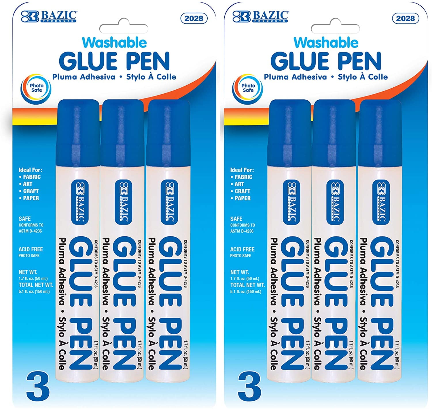 Bazic 6 Glue Pens 50ml Washable Refillable 2 Pack - Northland