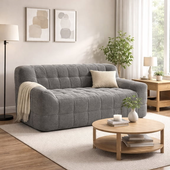 GOMYHOME Modern Tufted Loveseat Sofa, Upholstered Fabric Small Space Couch for Living Room, 64.5"