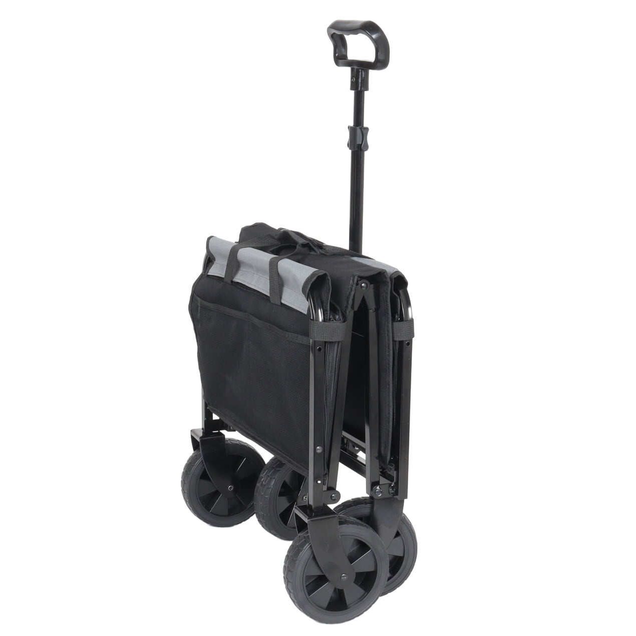 All-in-One Convertible Folding Wagon Cart with Bench Seat and Dog Leash, Heavy Duty Utility Trolley with All Terrain Wheels, Lightweight Shopping Cart for Beach, Garden, Camping, Sport, Black