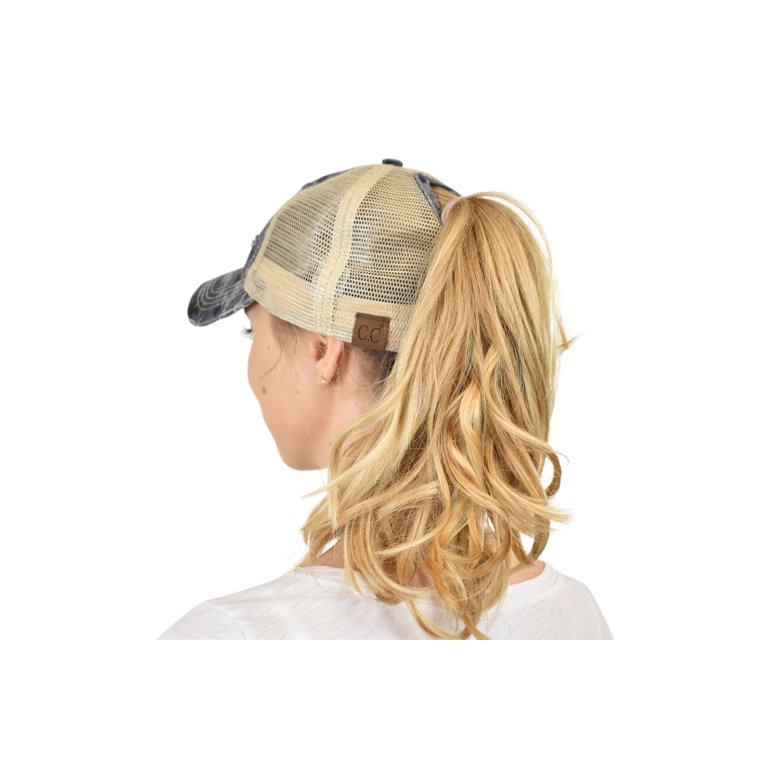#    Beige Solid Cotton C.C High Pony Ball Cap with Side Net Panels CC Beige Solid Mesh Women main image 2