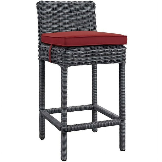 Modway Summon Sunbrella Outdoor Bar Stool in Gray and Red