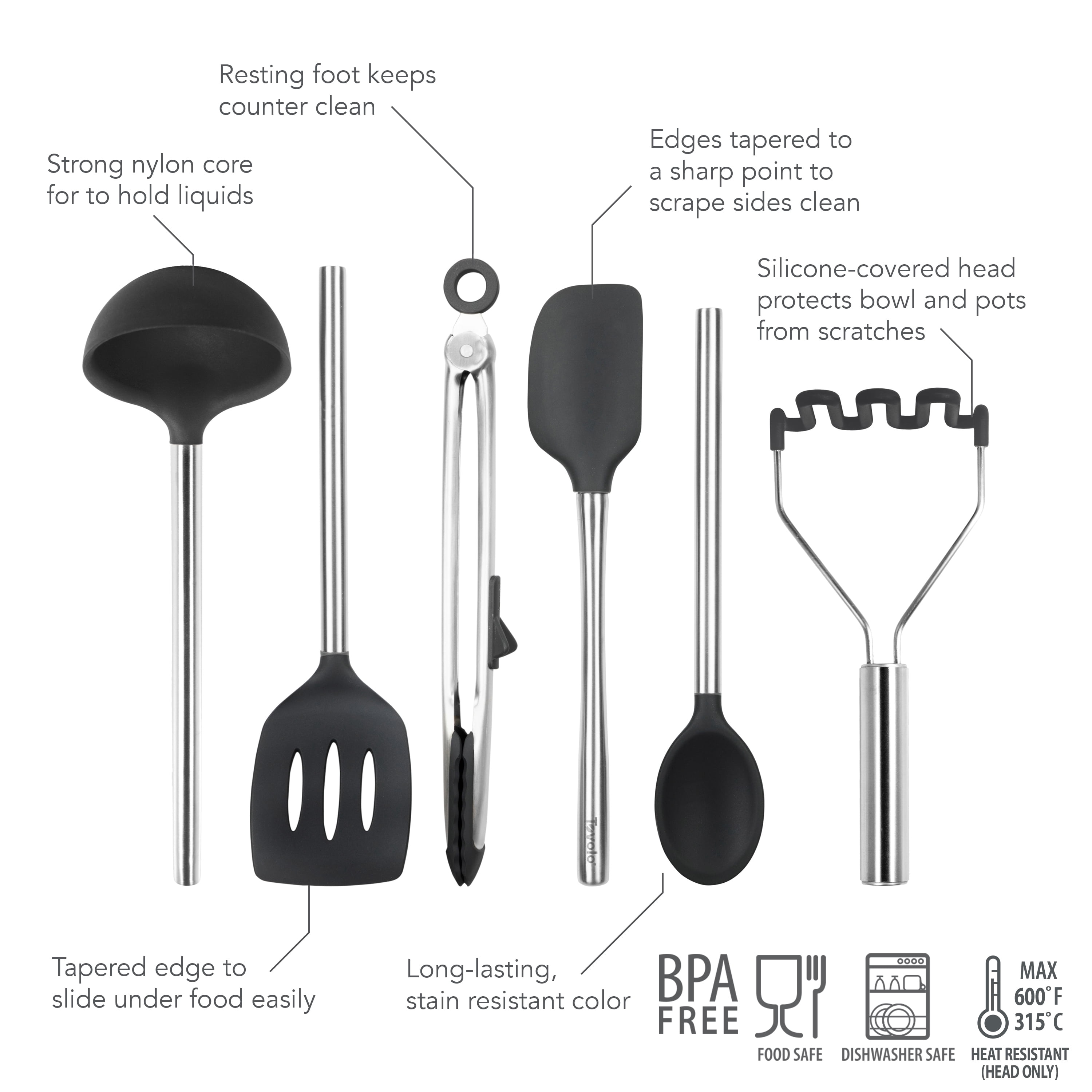 Tovolo Flex-Core Silicone Utensil Set (Set of 6) - Black