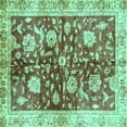 thumbnail image 1 of Ahgly Company Machine Washable Indoor Square Oriental Turquoise Blue Traditional Area Rugs, 6' Square, 1 of 4