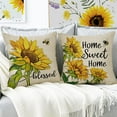 thumbnail image 5 of Sunflower Sunshine Decorative Throw Pillow Cover 16 x 16 Set of 4, Spring Summer Home Sweet Home Blessed Porch Patio Outdoor Pillowcase, Fall Autumn Flower Farmhouse Couch Cushion Case Decor, 5 of 6