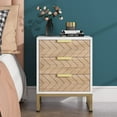 thumbnail image 2 of Tribesigns 3 Drawers Nightstand Set of 2, Modern Bedside Table with Unique Chevron Design for Bedroom (White & Wood Color), 2 of 6