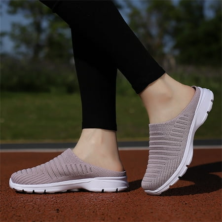 

sebulube Fashion Summer Women Slippers Mesh Breathable Lightweight Flat Bottom Half Slippers Casual