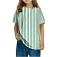 thumbnail image 2 of BRGZLK Toddler Summer T-Shirts Boys Girls Summer Fashion Cute Vertical Stripe Print Blouse Round Neck Short Sleeve Casual Versatile Tees Green 4-5 Years, 2 of 6