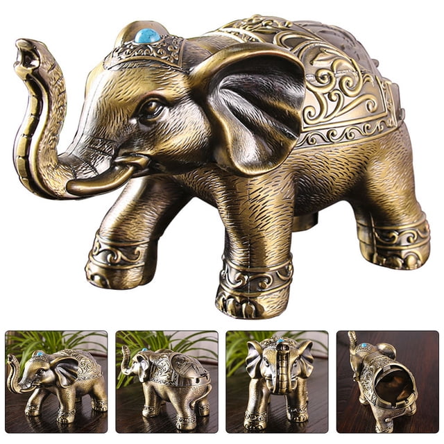 CRILSTYLEO Cenicero Decorativo De Aleación Con En Forma De Elefante Dorado Para Hogar Y Oficina