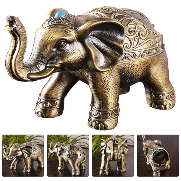CRILSTYLEO Cenicero Decorativo De Aleación Con En Forma De Elefante Dorado Para Hogar Y Oficina