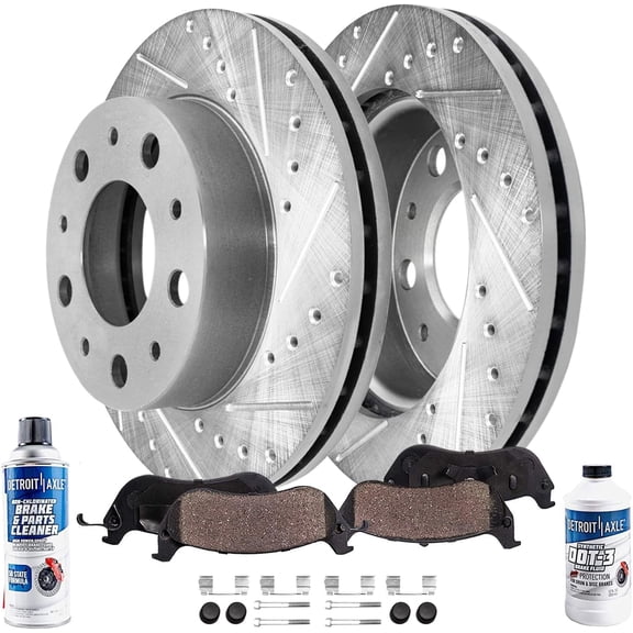 Detroit Axle - 6pc Front Brake Kit for 2014-2021 Ram ProMaster 1500 2500 3500 Drilled and Slotted Disc Brake Rotors Ceramic Brakes Pads with Hardware Replacement : 11.81" inch Rotor