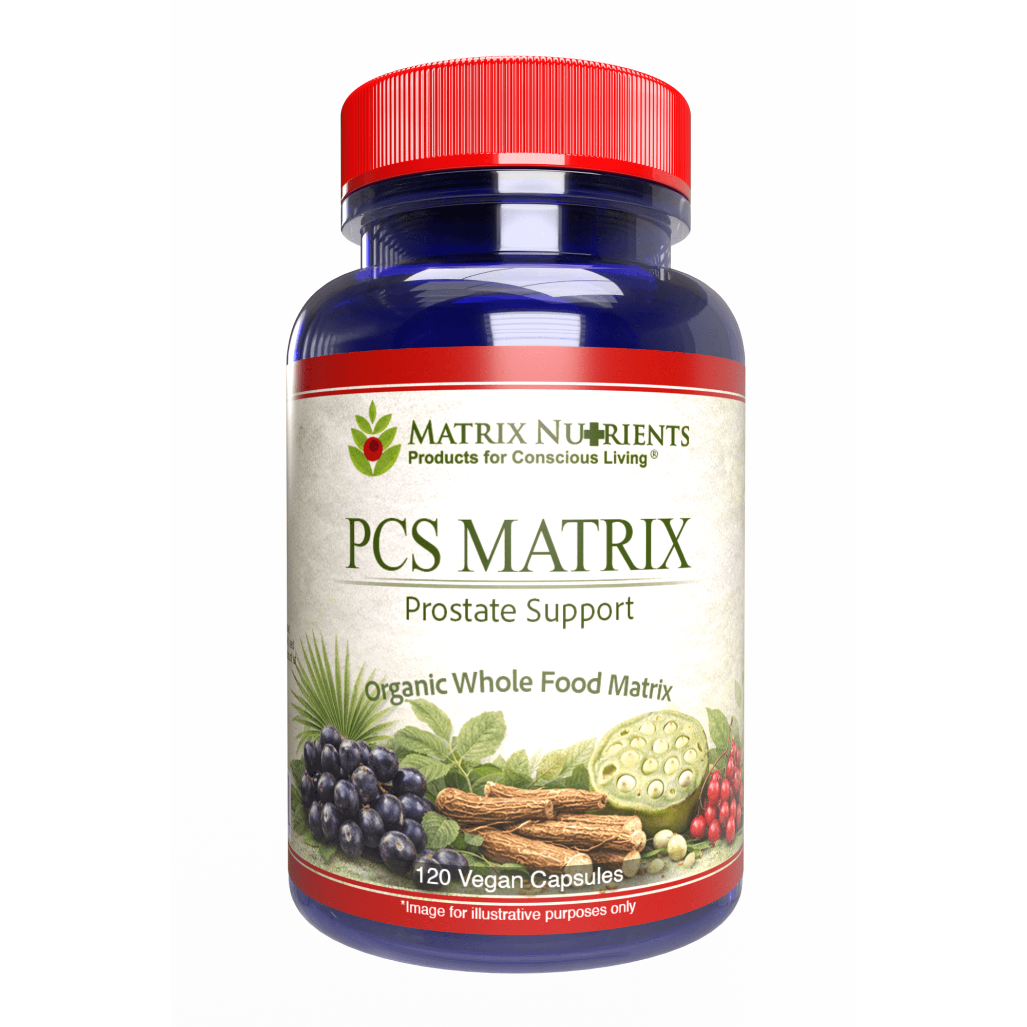 PCS Matrix - Lower PSA Levels for Healthy Prostate - 100% Natural Ingredients: Saw Palmetto, Rabdosia, Scute, Plantago Focium, Chrysantaomum, Ganoderma, Lotus Seed - Vegan Capsules (120ct)