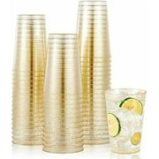 100 Pack 12 oz Gold Plastic Cups, Disposable Gold Cups, Heavy-duty Party Glasses for Wedding, Thanksgiving, Christmas Parties