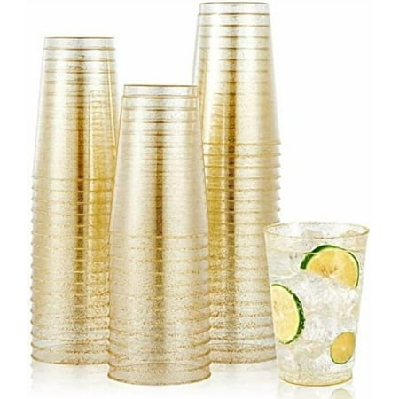 100 Pack 12 oz Gold Plastic Cups, Disposable Gold Cups, Heavy-duty Party Glasses for Wedding, Thanksgiving, Christmas Parties