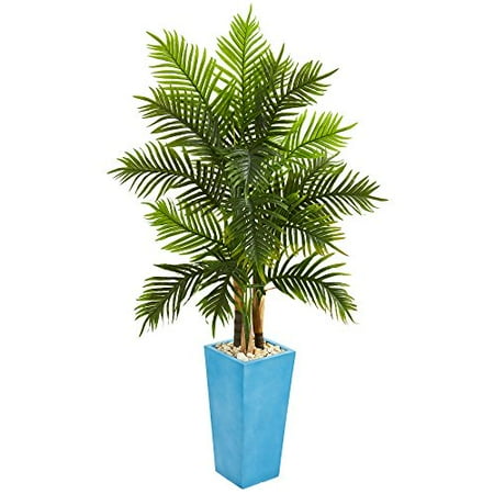Nearly Natural artificial indoor 5.5' Areca Palm Artificial Tree in Turquoise Planter (Real Touch)