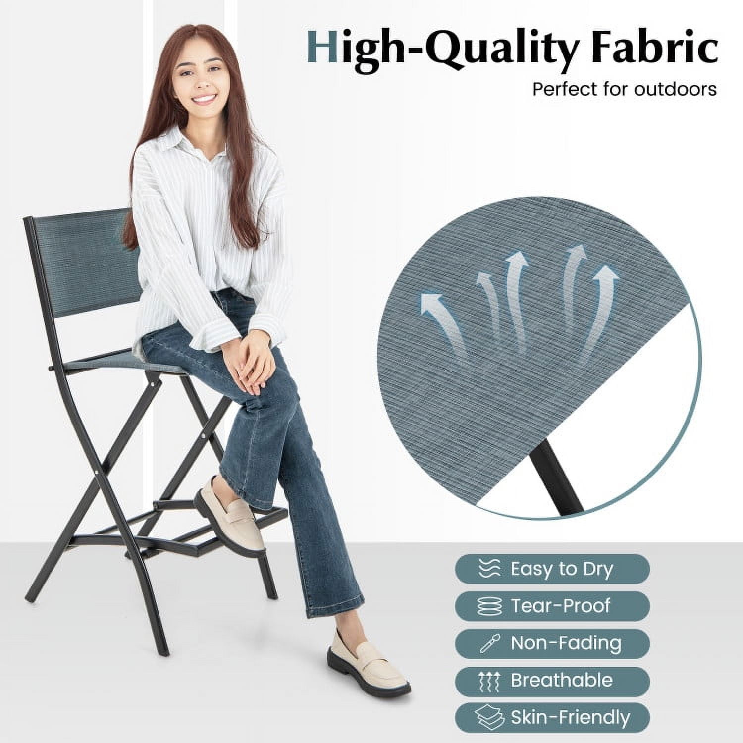 Aimee Lii Outdoor Folding Bar Height Stool Set of 4 with Metal Frame and Footrest, Outdoor Patio Furniture