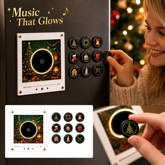 Christmas Vinyl Player Fridge Record NFC Magnetic Music Box Set, 9 Programmable NFC Records, Mini Vinyl Record Player, for Dorm Room
