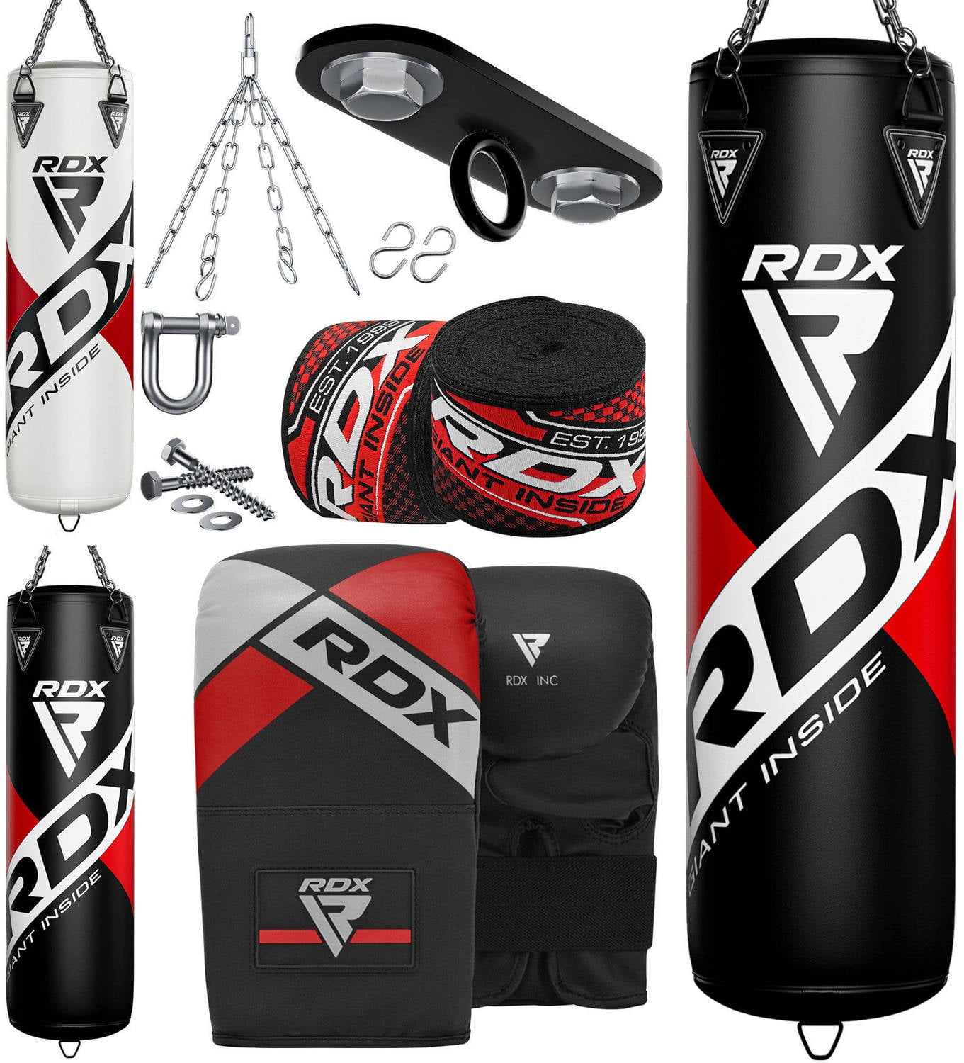RDX Punching Bag Filled Set Kick Boxing MMA Heavy Muay Thai Training Gloves Punching Mitts Hanging Chain Anchor Ceiling Hook Martial Arts 4FT 5FT 