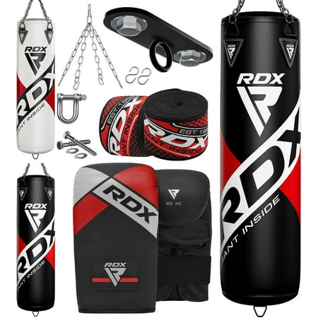 RDX Punching Bag Filled Anti Swing Boxing 8pc Set, Kickboxing MMA Heavy Muay Thai Training Gloves Punching Mitts Hanging Chain Anchor Ceiling Hook Martial Arts, 60 lb, 80 lb