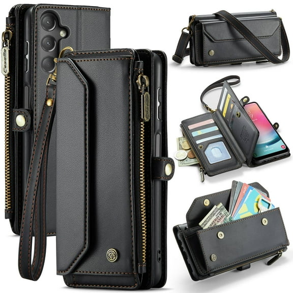 Crossbody for Samsung Galaxy A24 4G Case Wallet【RFID Blocking】with 10-Card Holder Zipper Bills Slot, Soft PU Leather Magnetic Shoulder Wrist Strap for Galaxy A24 4G Wallet Case Women