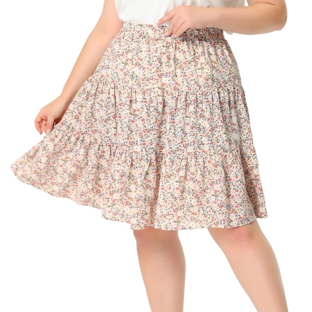 Faldas de talgrande pamujer Falmidi plisacon dobladillo con volantes y cintualelásticon estampado floral RoXXL