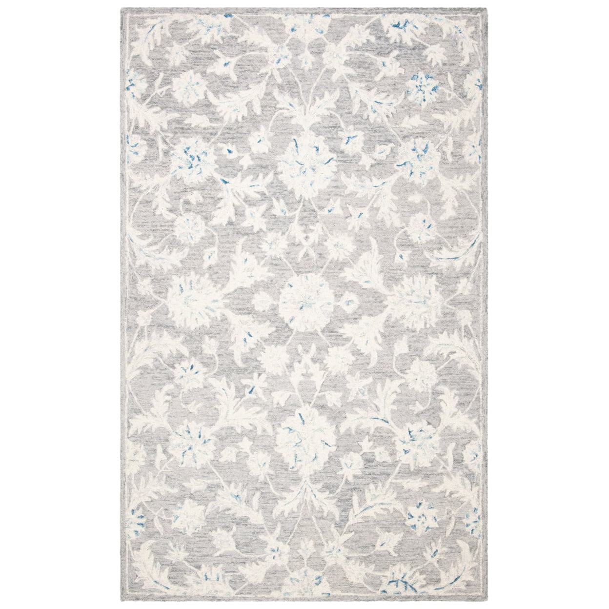 SAFAVIEH Micro-Loop Carl Floral Overdyed Wool Runner Rug, Grey/Ivory, 2'3" x 7'