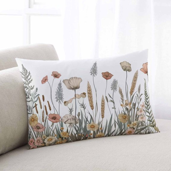 Pastoral Botanical Queen Size Pillow Cover, Pillowcase Protectors with Zipper, Breathable Decorative Throw Pillow Case Cover, Farmhouse Floral Watercolor Pillow Shams for Couch Sofa 20x30Inch