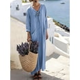 thumbnail image 6 of Mgmyaa Women's Casual V-Neck Long Sleeve Solid Loose Tent Long Dress, 6 of 8