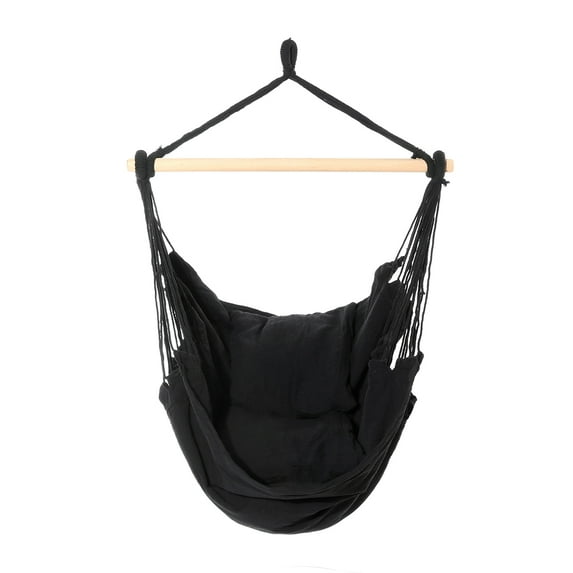 Hammock Chair Hanging Rope Swing-Max 330 Lbs, Cushions Included-Large Macrame Hanging Chair with Pocket- Quality Cotton Weave for Superior Comfort & Durability (Beige/Black/Blue)