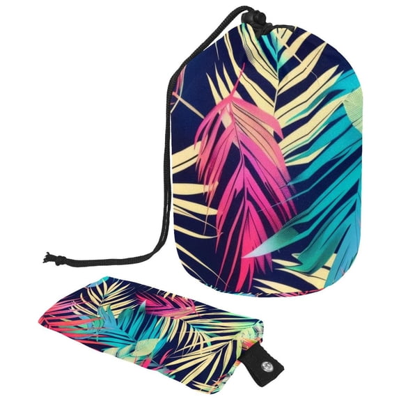 PhooArto Travel Cosmetic Bags Barrel Makeup Bag, Multifunctional Toiletry Bucket Bags Round Organizer Storage Pocket, Colorful Palm Leaves Pattern
