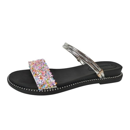 

Mackneog Flats Shoes Women Sandals Comfort With Elastic Ankle Strap Casual Bohemian Beach Shoes Slip On Rhinestone Sandals Women Flats Open Toe Gift on Clearance