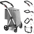 thumbnail image 1 of LEUYA ABC Chariot d'Épicerie, Chariot de Magasinage à 4 Roues, Chariot de Magasinage en Aluminium 46 L avec Sac Isotherme, Poignée Réglable, Chariot de Magasinage Pliant (Gris), 1 of 8