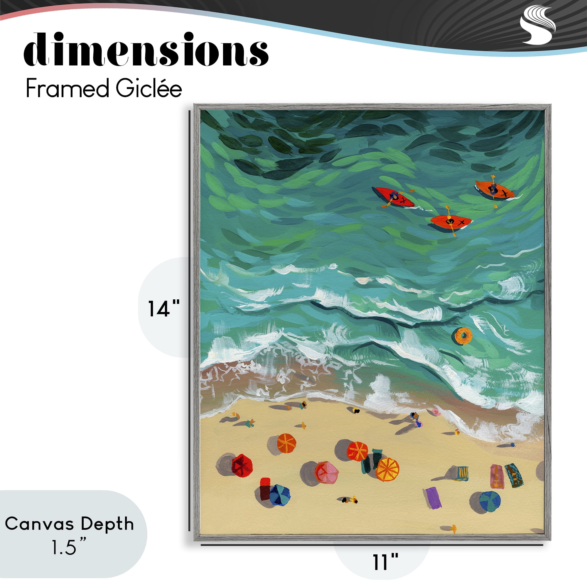 Stupell Industries Three Kayaks in Turquoise Waves Gray Framed Giclee Art, design by Brook Page